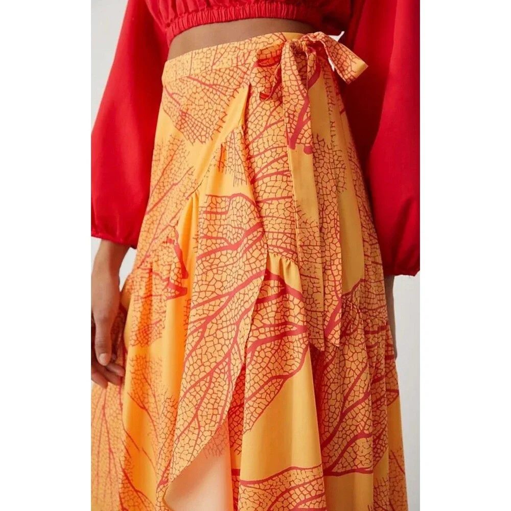 Anthropologie Hutch Skirt Wrap Maxi Orange Floral Preppy Vacay Boho Size XL NWT